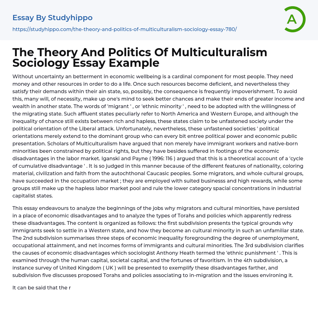 The Theory And Politics Of Multiculturalism Sociology Essay Example