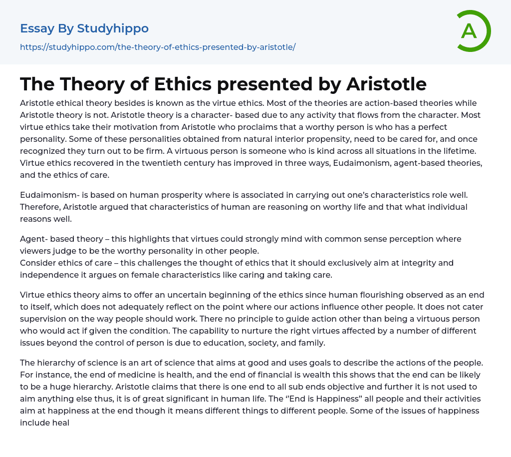 The Theory of Ethics presented by Aristotle Essay Example