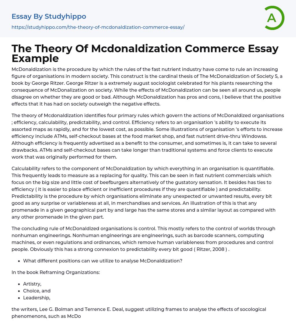 mcdonaldization essay pdf