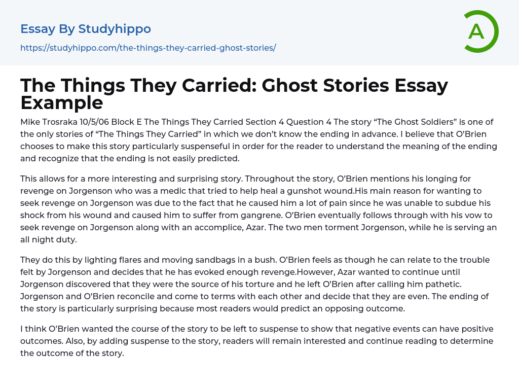 “The Things They Carried”, “The Ghost Soldiers” Essay Example