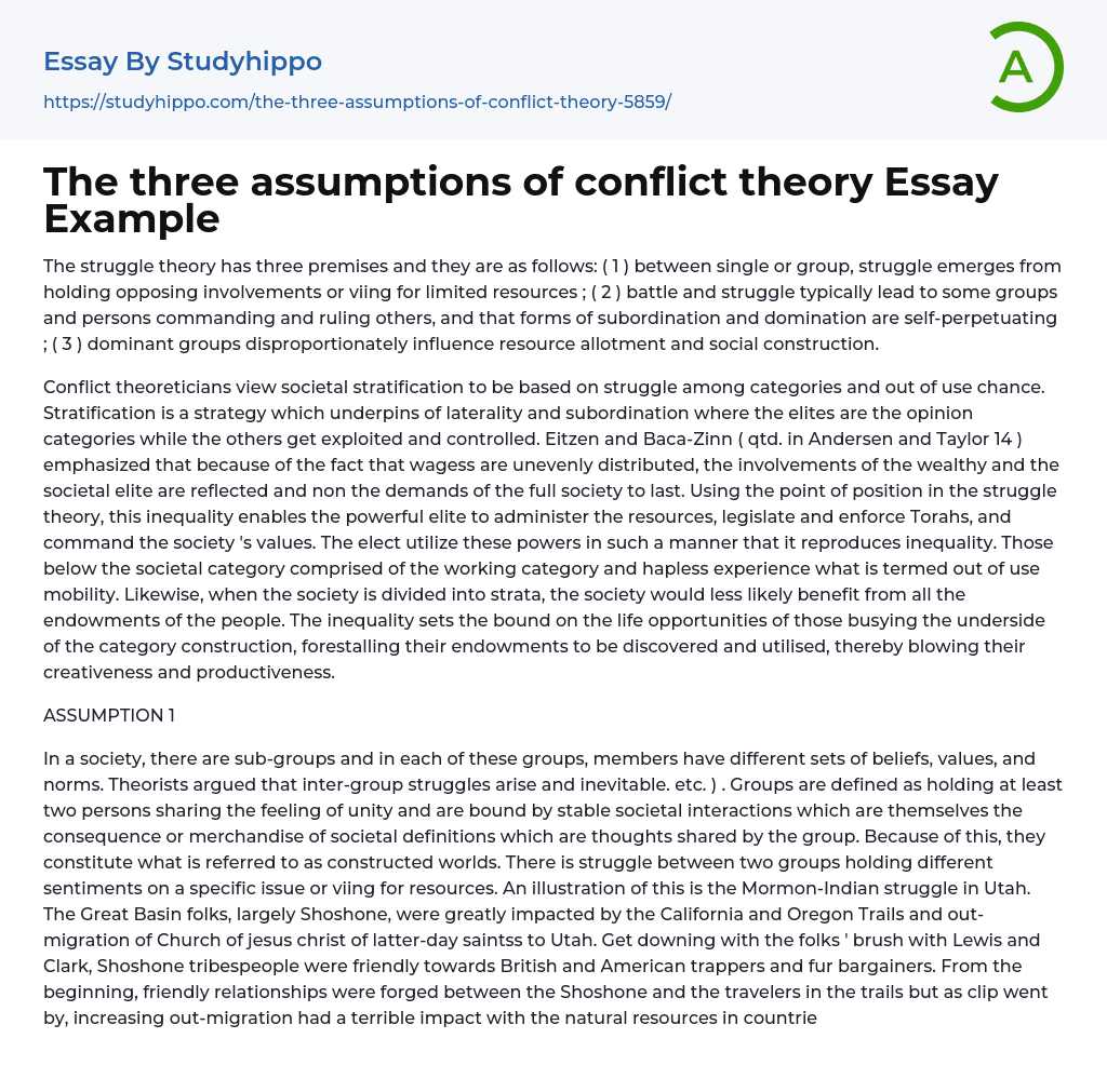 The three assumptions of conflict theory Essay Example