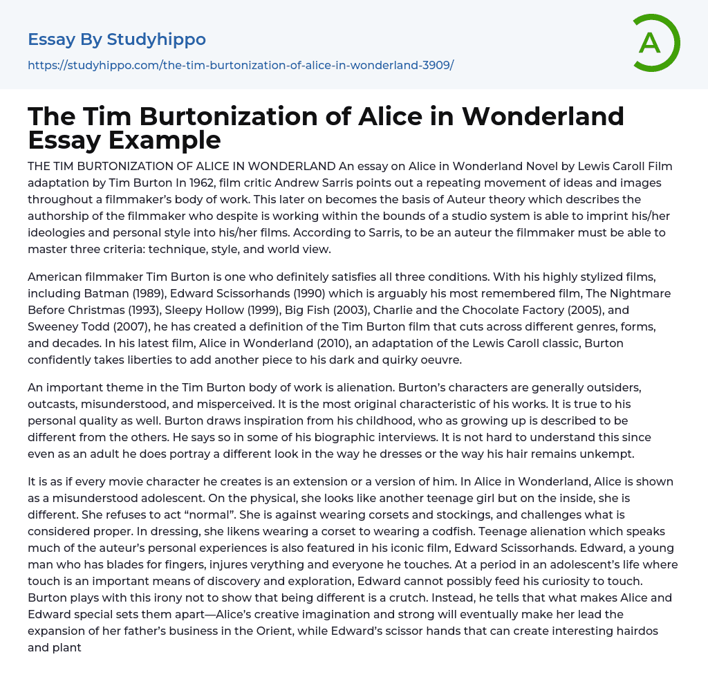 The Tim Burtonization of Alice in Wonderland Essay Example