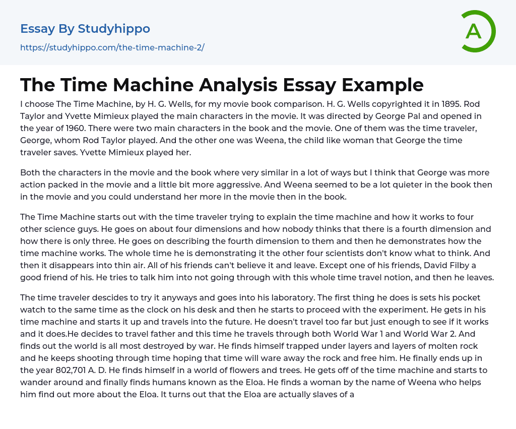 The Time Machine Analysis Essay Example