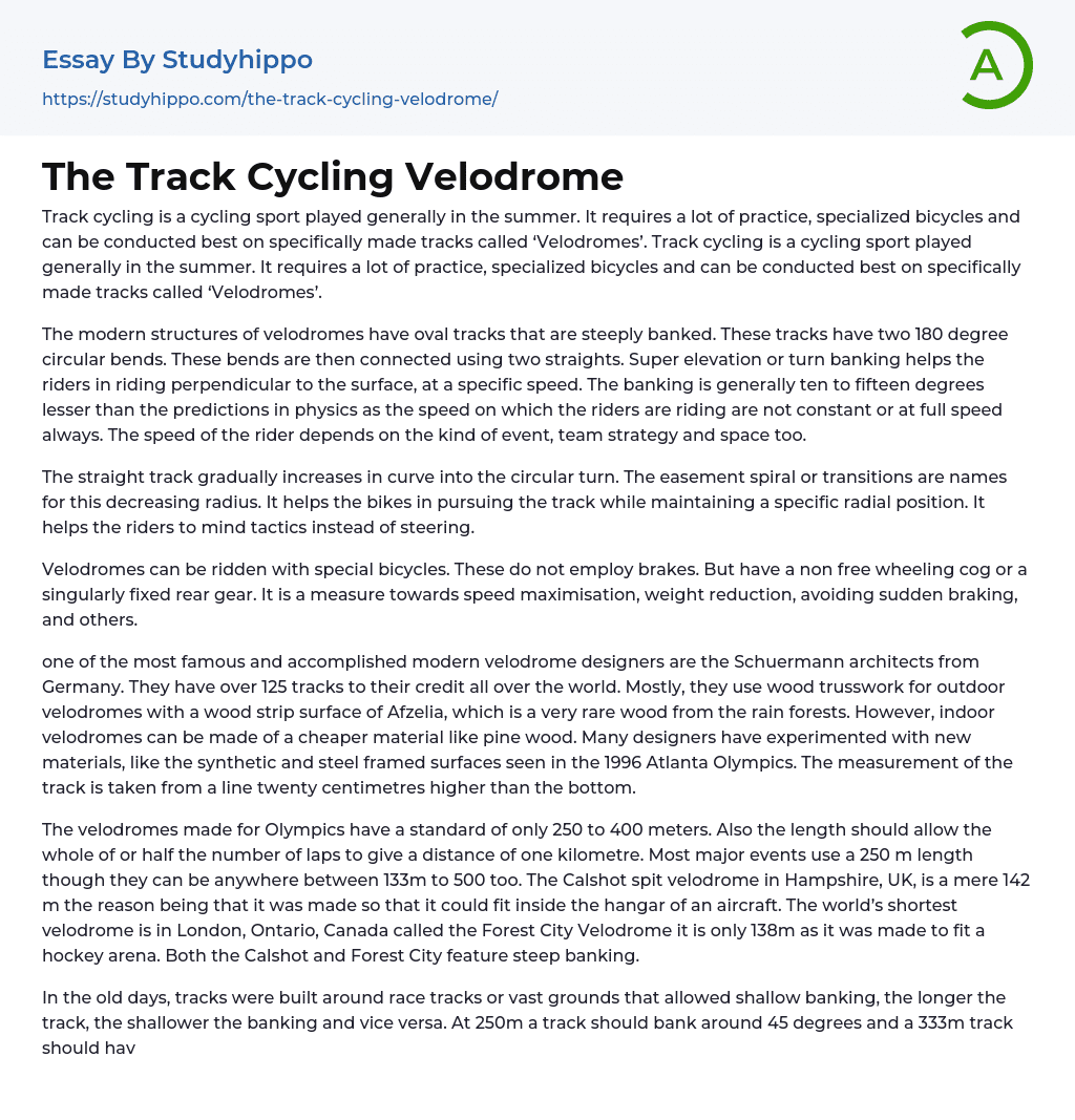 The Track Cycling Velodrome Essay Example