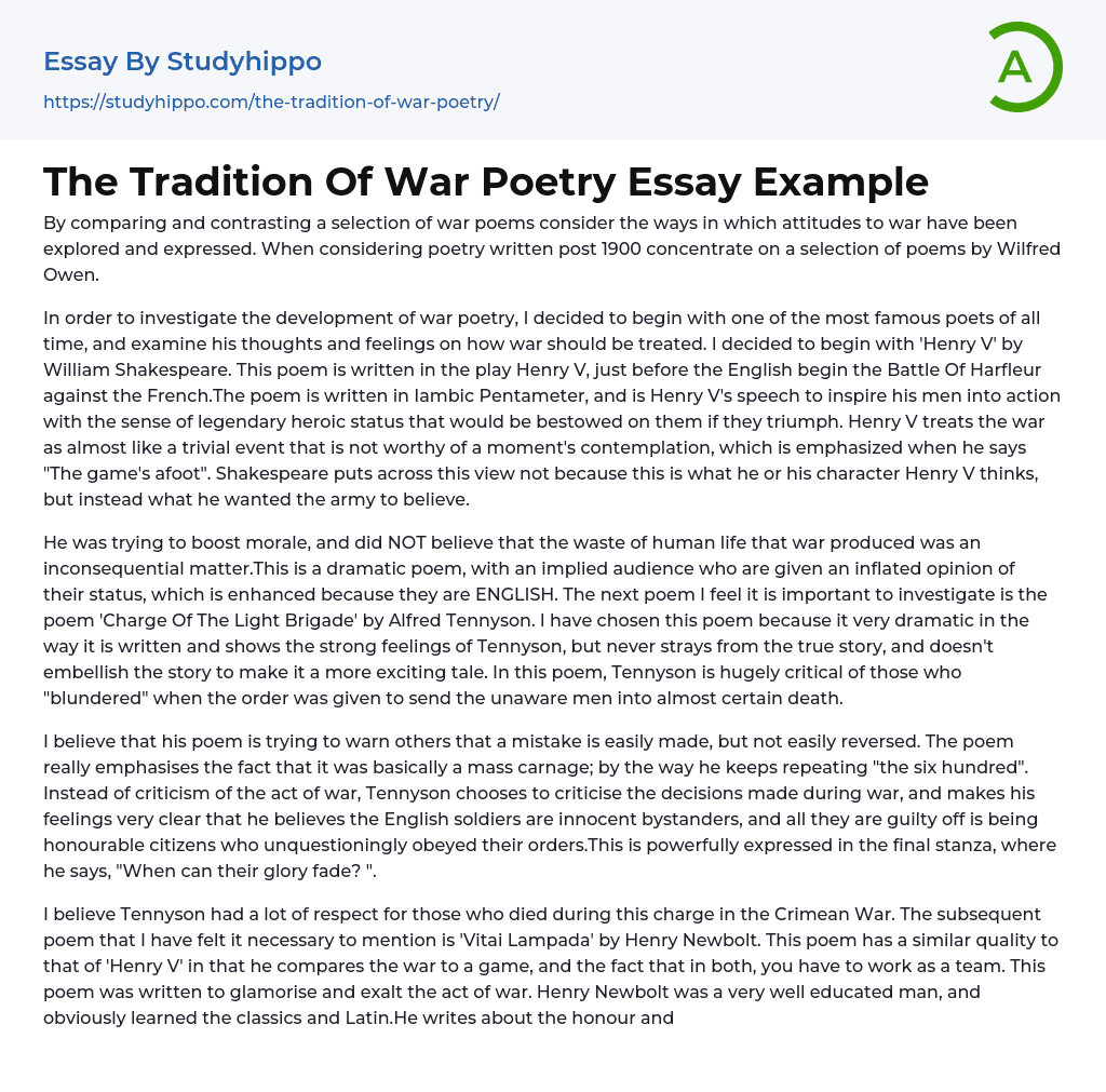 The Tradition Of War Poetry Essay Example