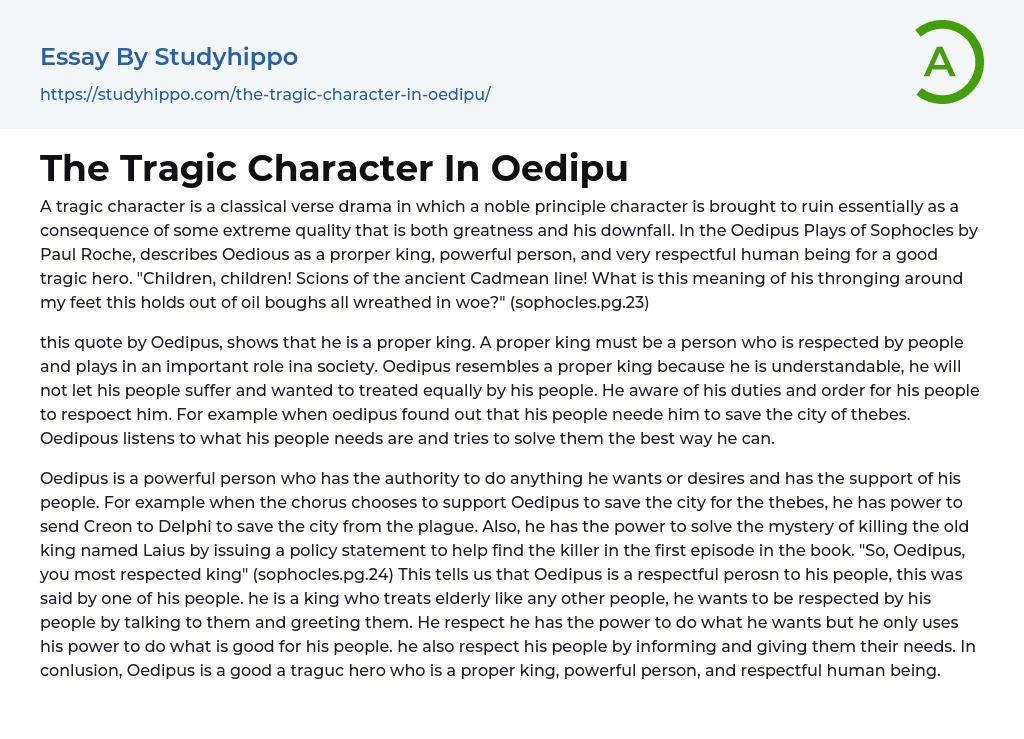 The Tragic Character In Oedipu Essay Example