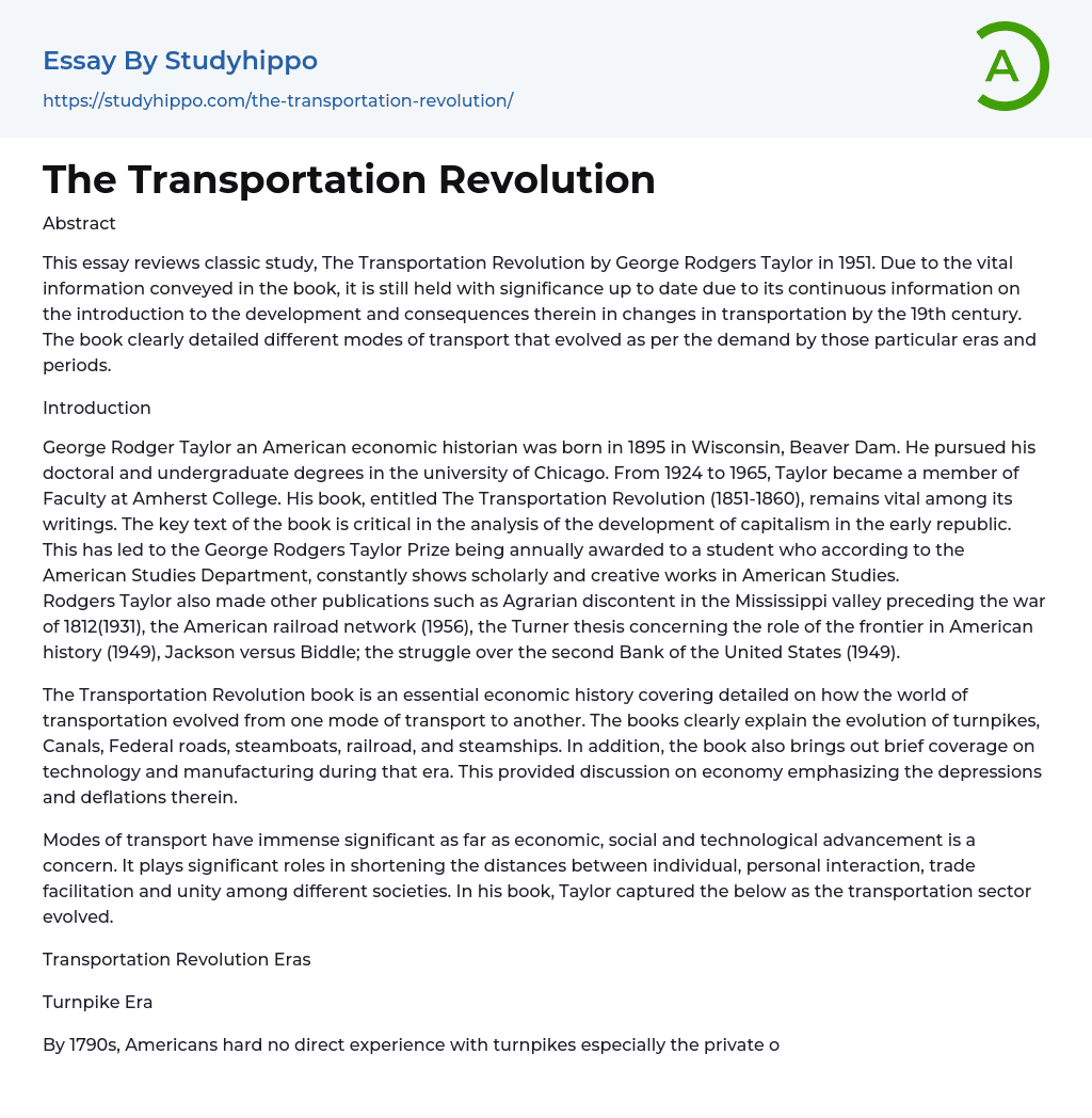 The Transportation Revolution Essay Example