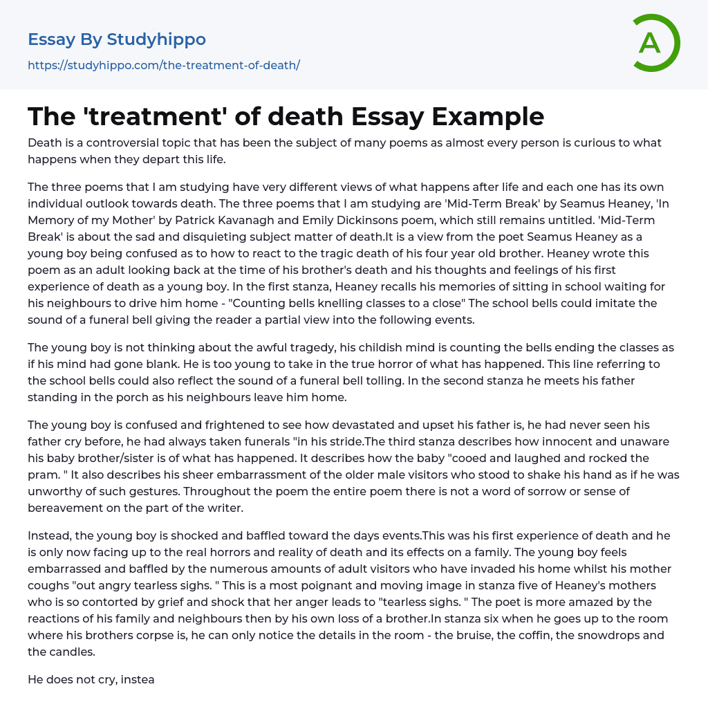 The ‘treatment’ of death Essay Example