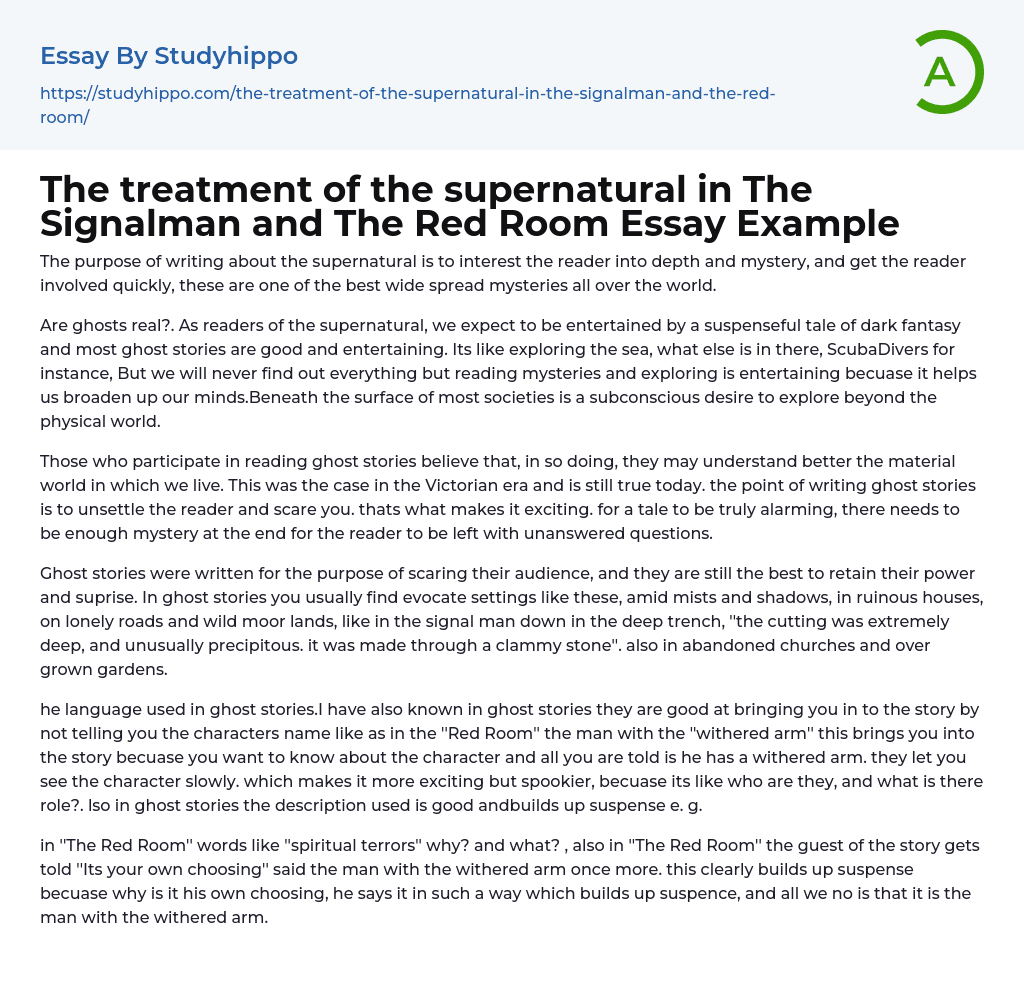 The treatment of the supernatural in The Signalman and The Red Room Essay Example