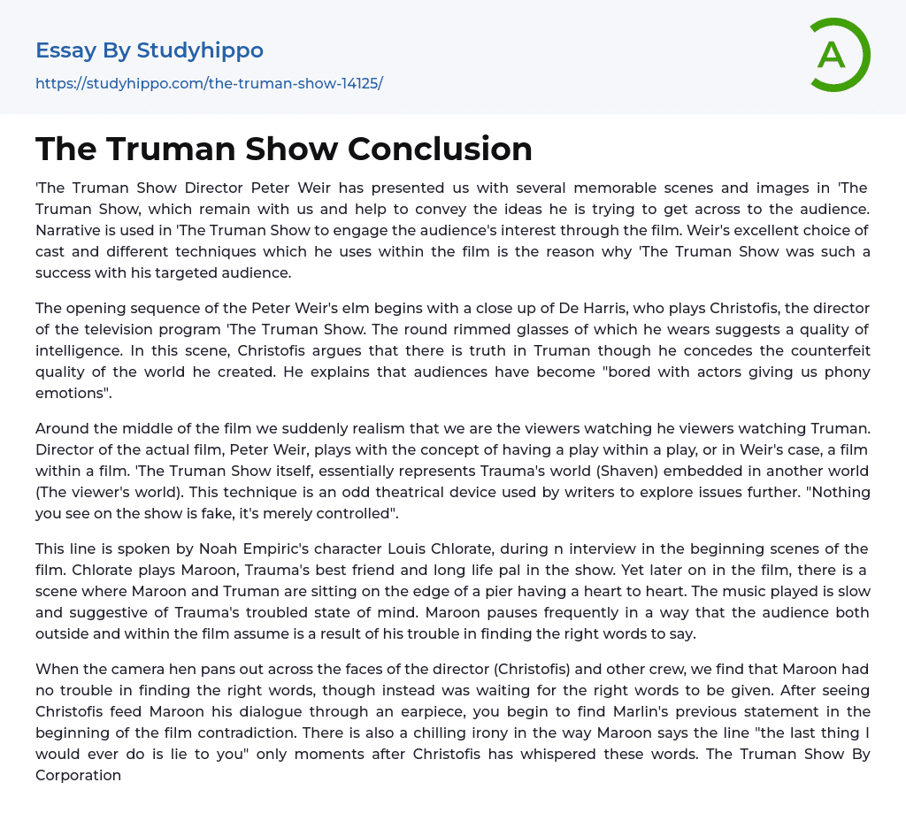 The Truman Show Conclusion Essay Example