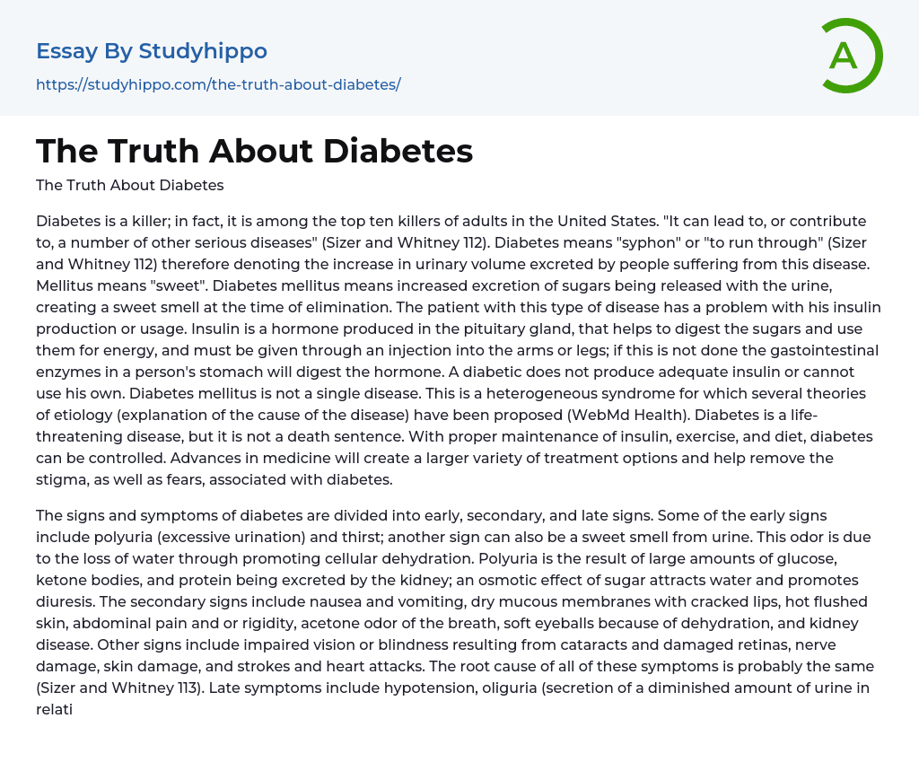 The Truth About Diabetes Essay Example