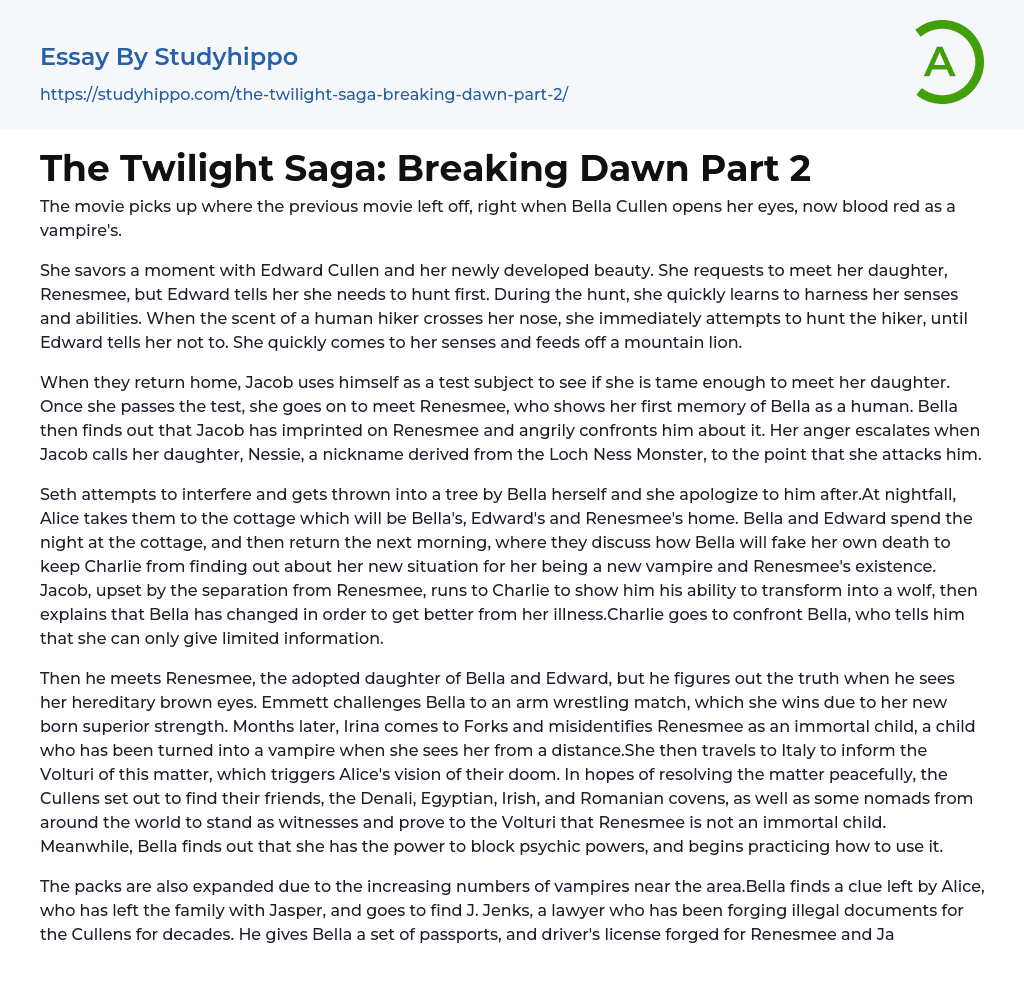 The Twilight Saga: Breaking Dawn Part 2 Essay Example