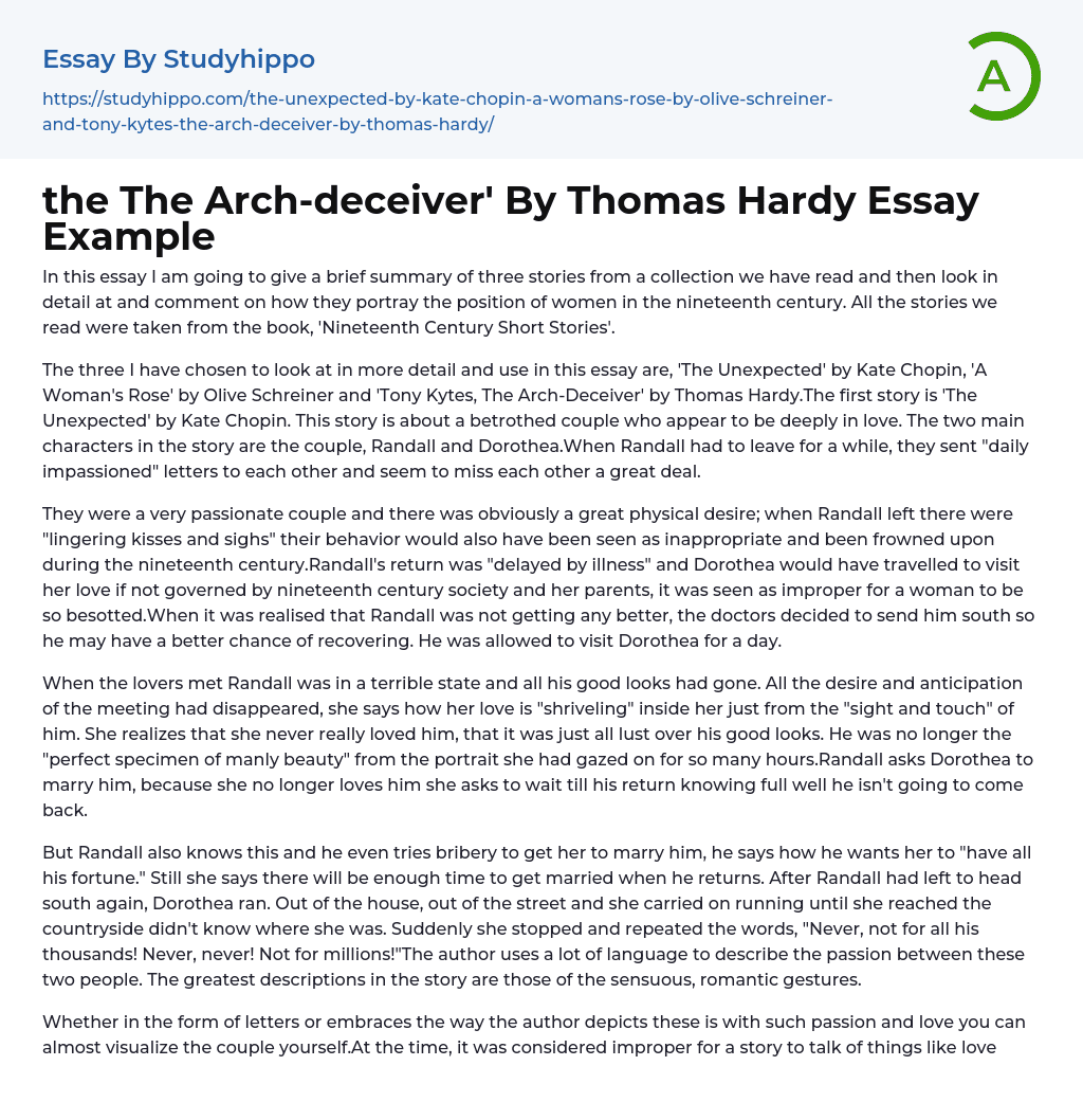 the The Arch-deceiver’ By Thomas Hardy Essay Example