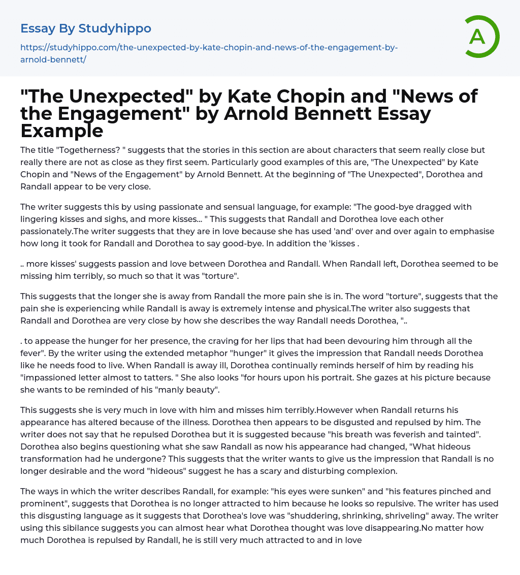 “The Unexpected” by Kate Chopin and “News of the Engagement” by Arnold Bennett Essay Example