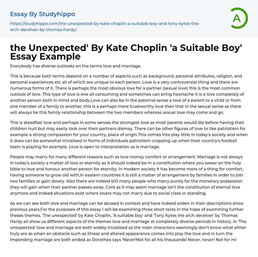 the Unexpected’ By Kate Choplin ‘a Suitable Boy’ Essay Example
