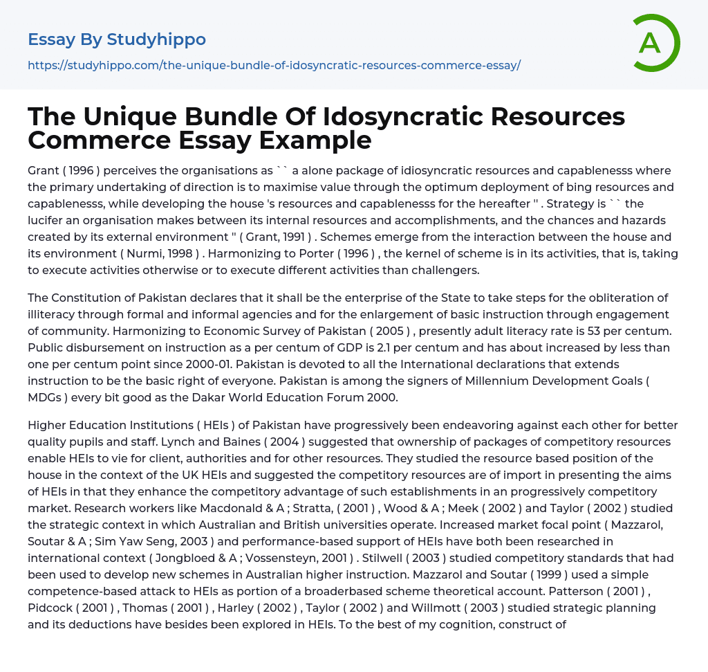 The Unique Bundle Of Idosyncratic Resources Commerce Essay Example