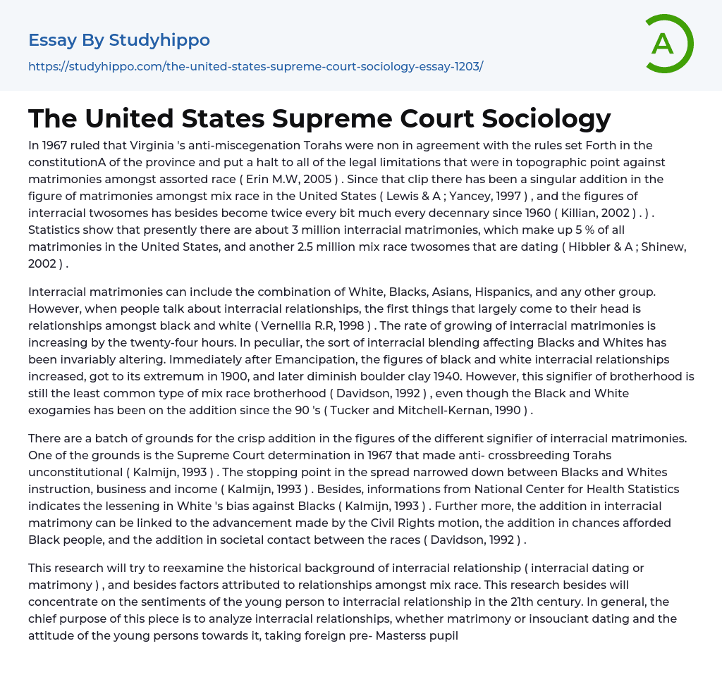 The United States Supreme Court Sociology Essay Example