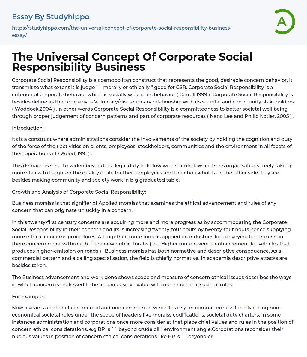 The Universal Concept Of Corporate Social Responsibility Business Essay Example