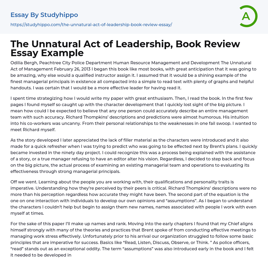 The Unnatural Act of Leadership, Book Review Essay Example