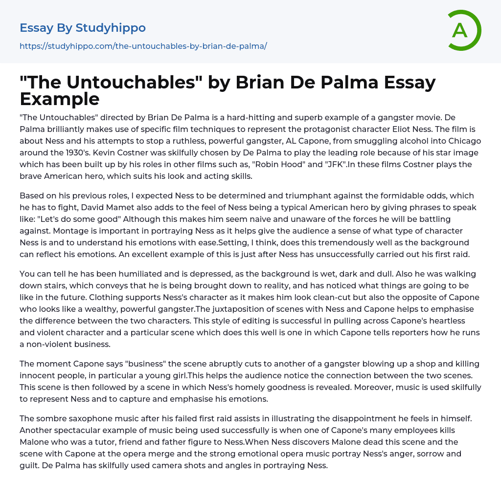 “The Untouchables” by Brian De Palma Essay Example