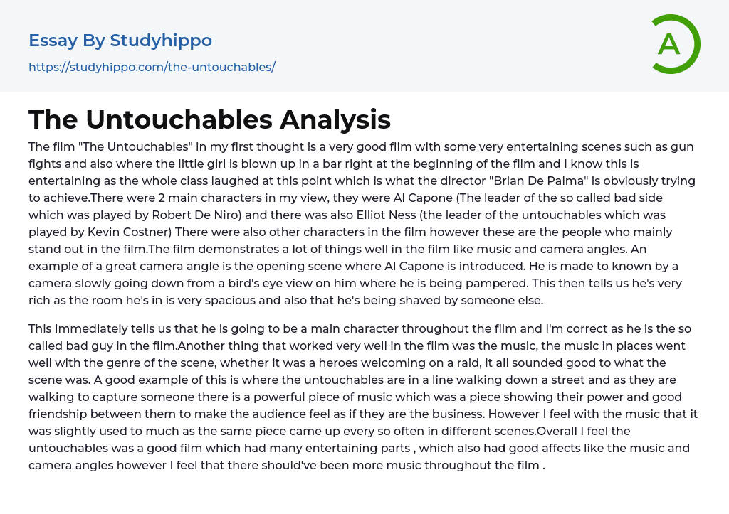 The Untouchables Analysis Essay Example