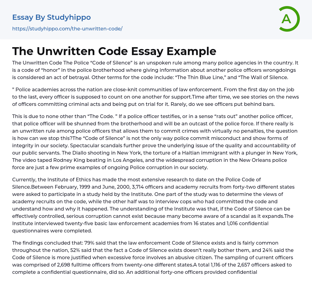 The Unwritten Code Essay Example