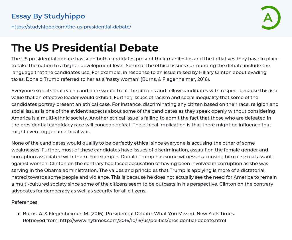 The US Presidential Debate Essay Example