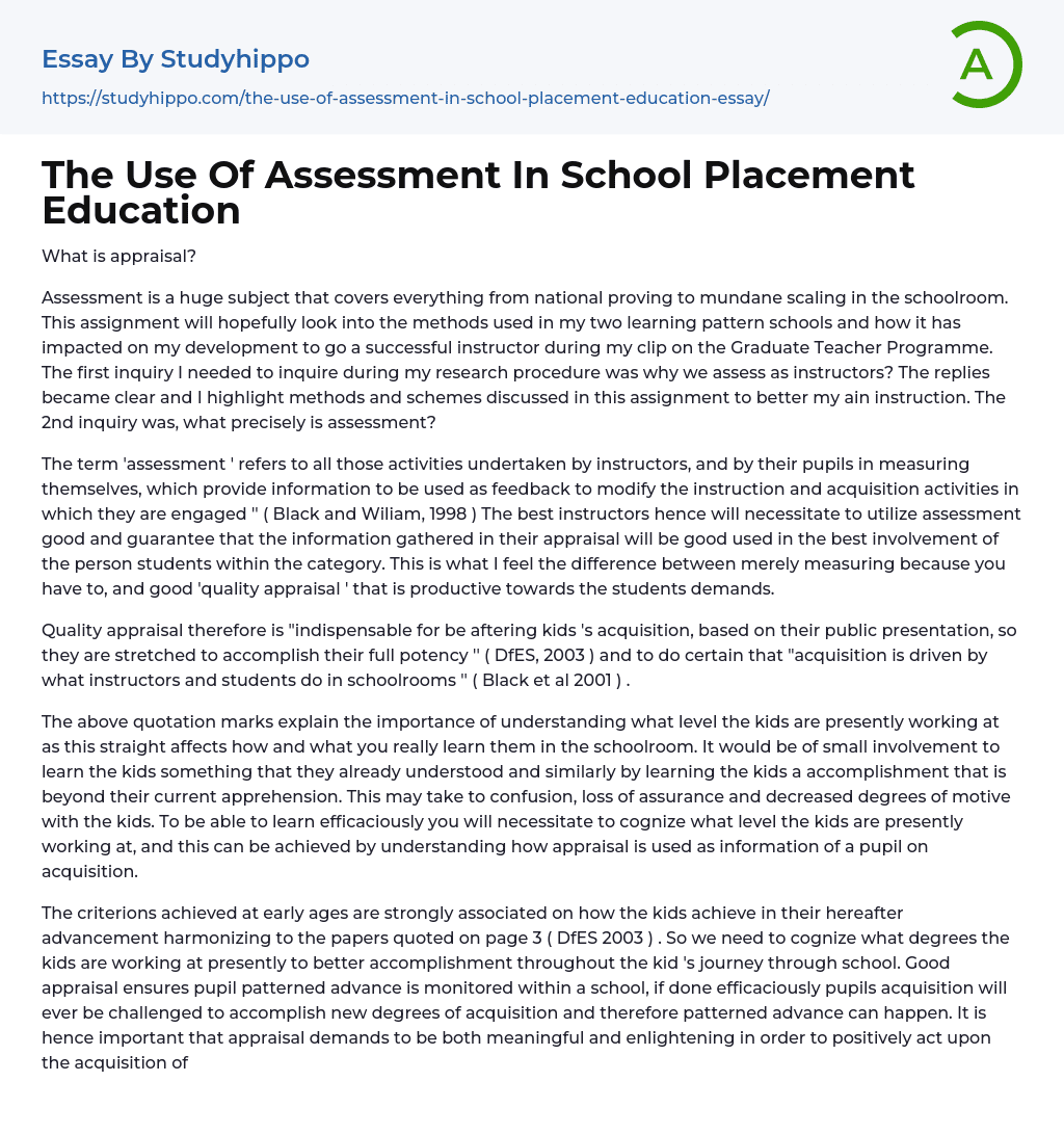 The Use Of Assessment In School Placement Education Essay Example