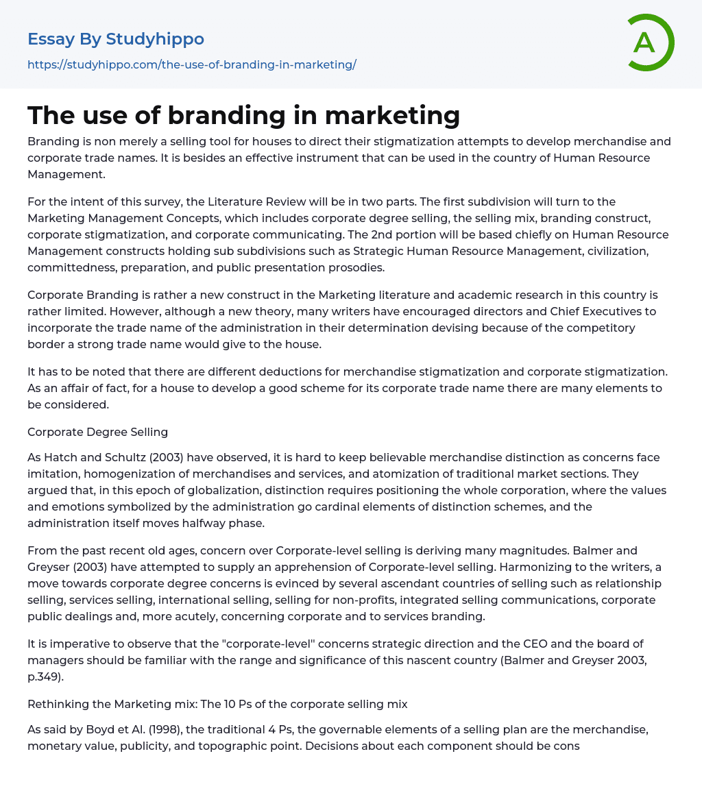 The use of branding in marketing Essay Example