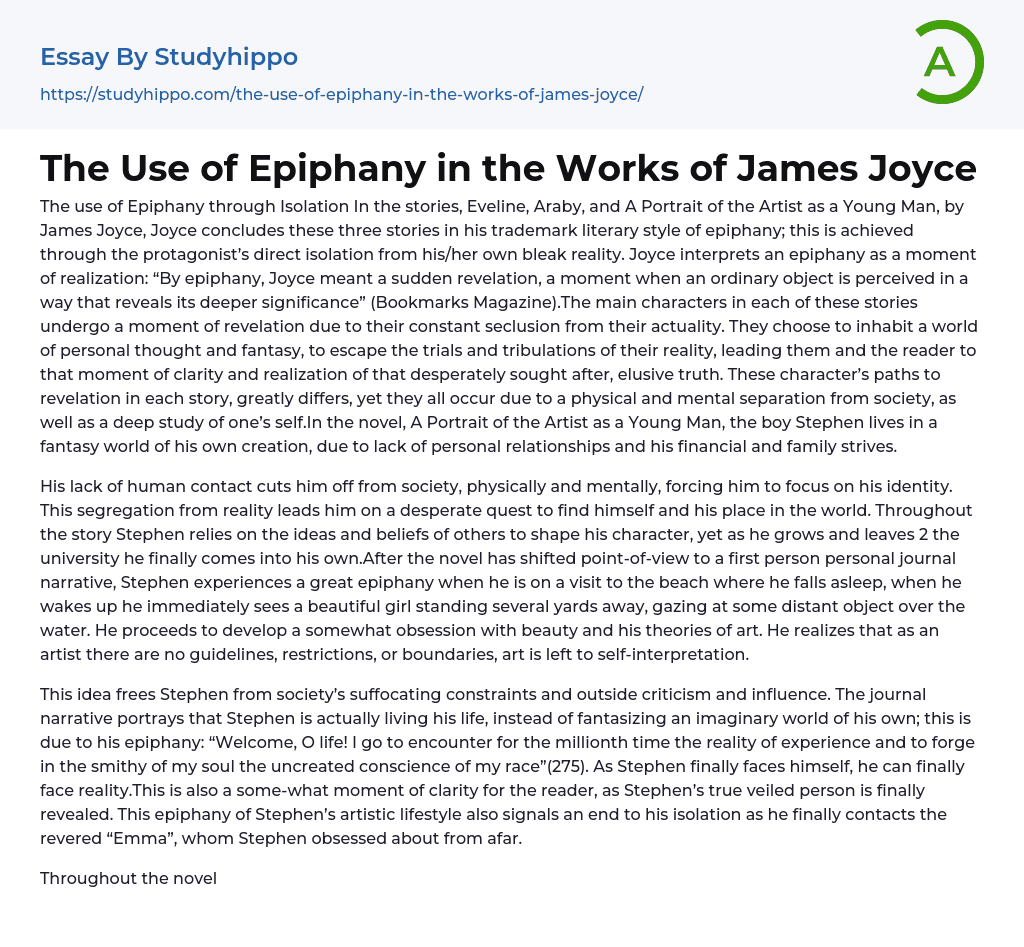 The Use of Epiphany in the Works of James Joyce Essay Example