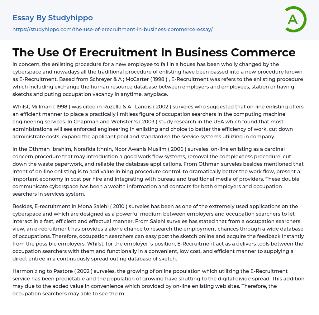The Use Of Erecruitment In Business Commerce Essay Example