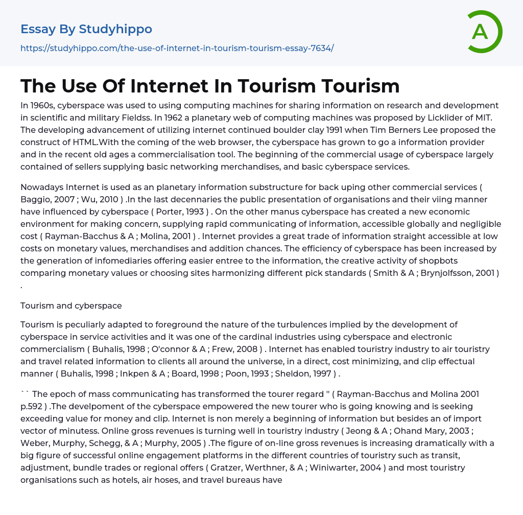 The Use Of Internet In Tourism Tourism Essay Example