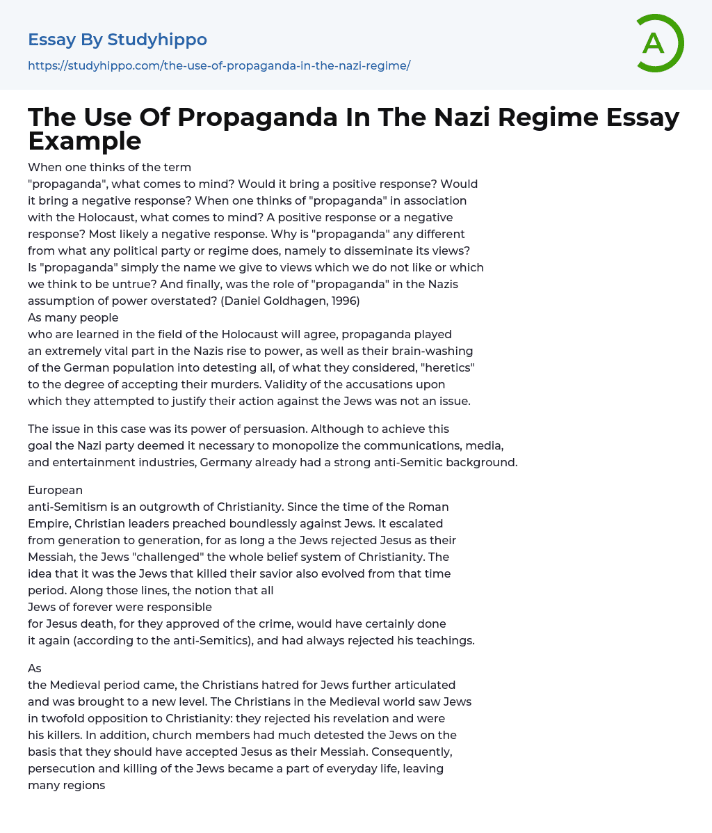 The Use Of Propaganda In The Nazi Regime Essay Example