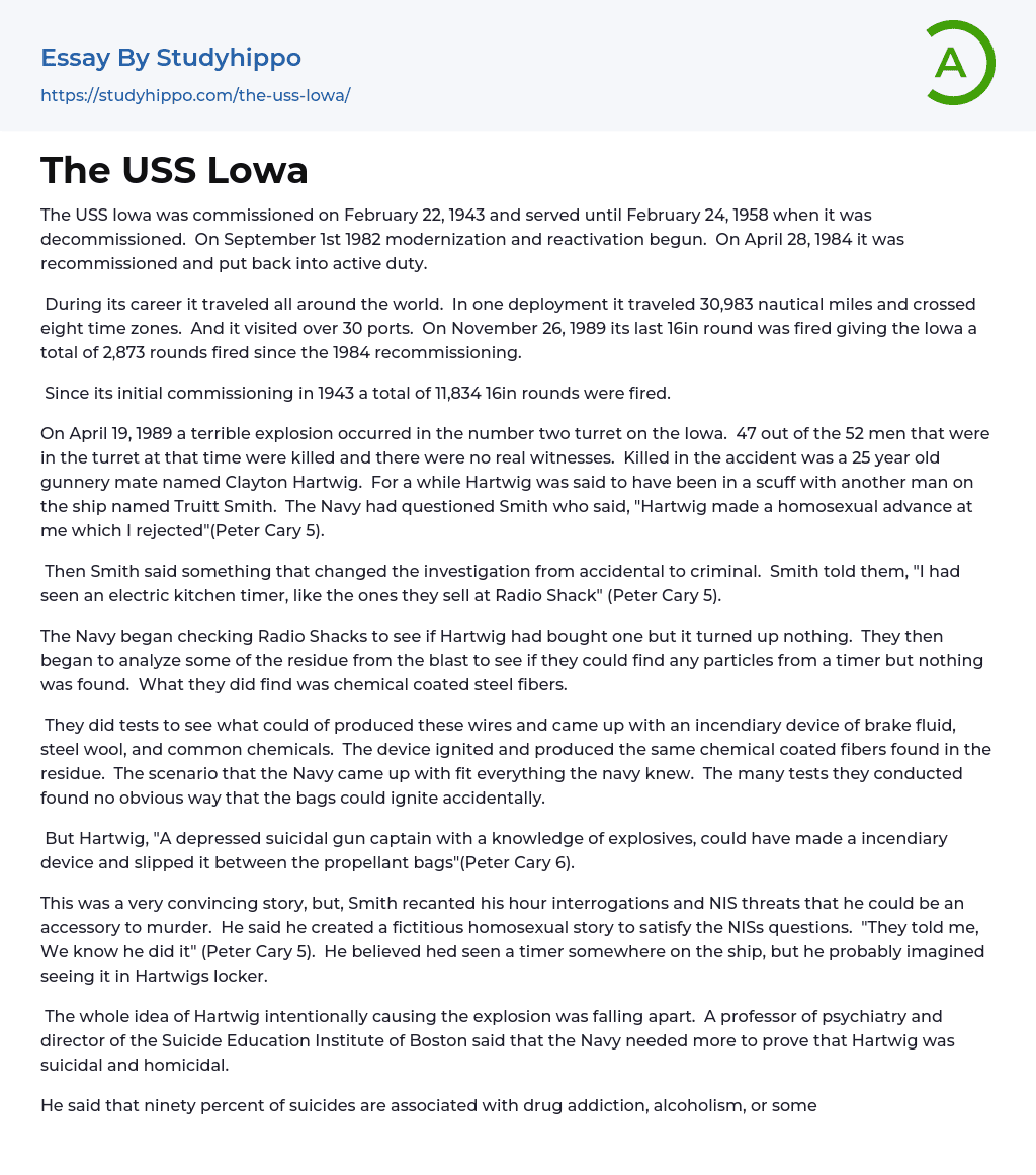 The USS Lowa Essay Example