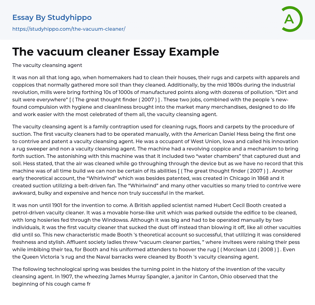 The vacuum cleaner Essay Example