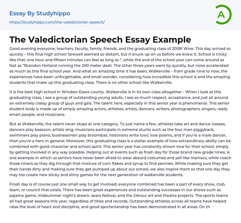 The Valedictorian Speech Essay Example
