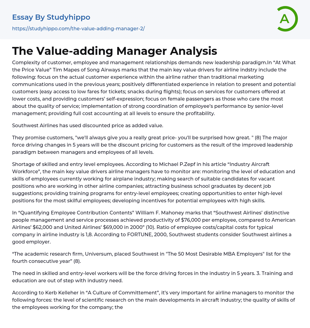 The Value-adding Manager Analysis Essay Example