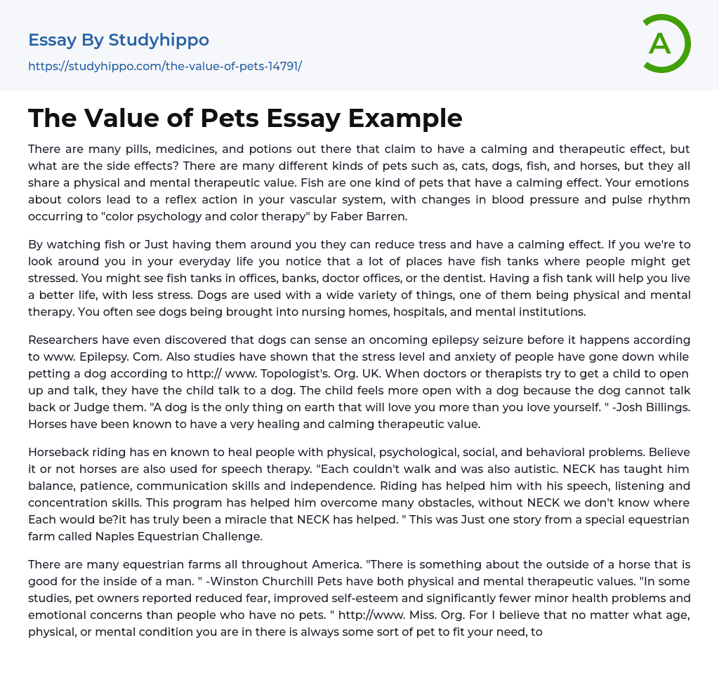 The Value of Pets Essay Example