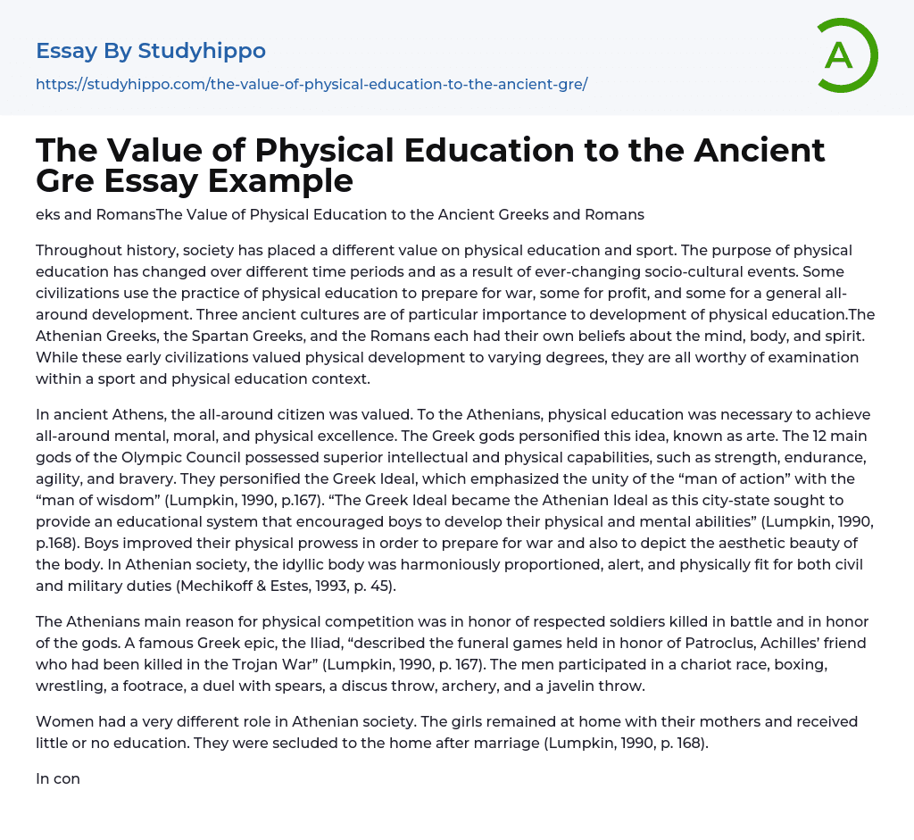 The Value of Physical Education to the Ancient Gre Essay Example