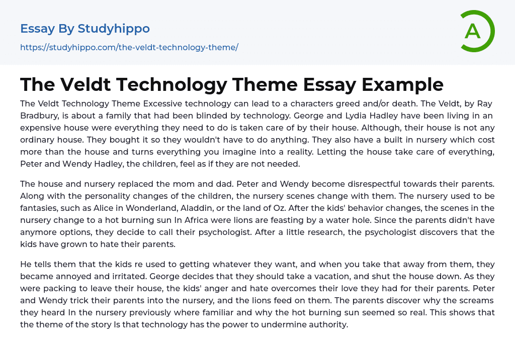 The Veldt Technology Theme Essay Example