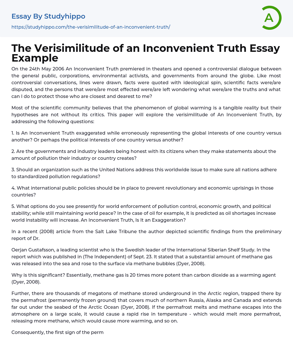 The Verisimilitude of an Inconvenient Truth Essay Example