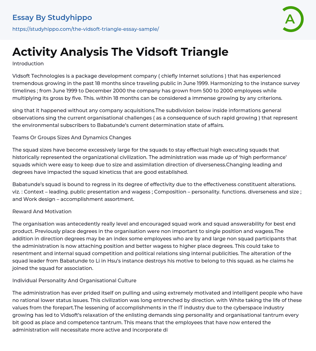 Activity Analysis The Vidsoft Triangle Essay Example