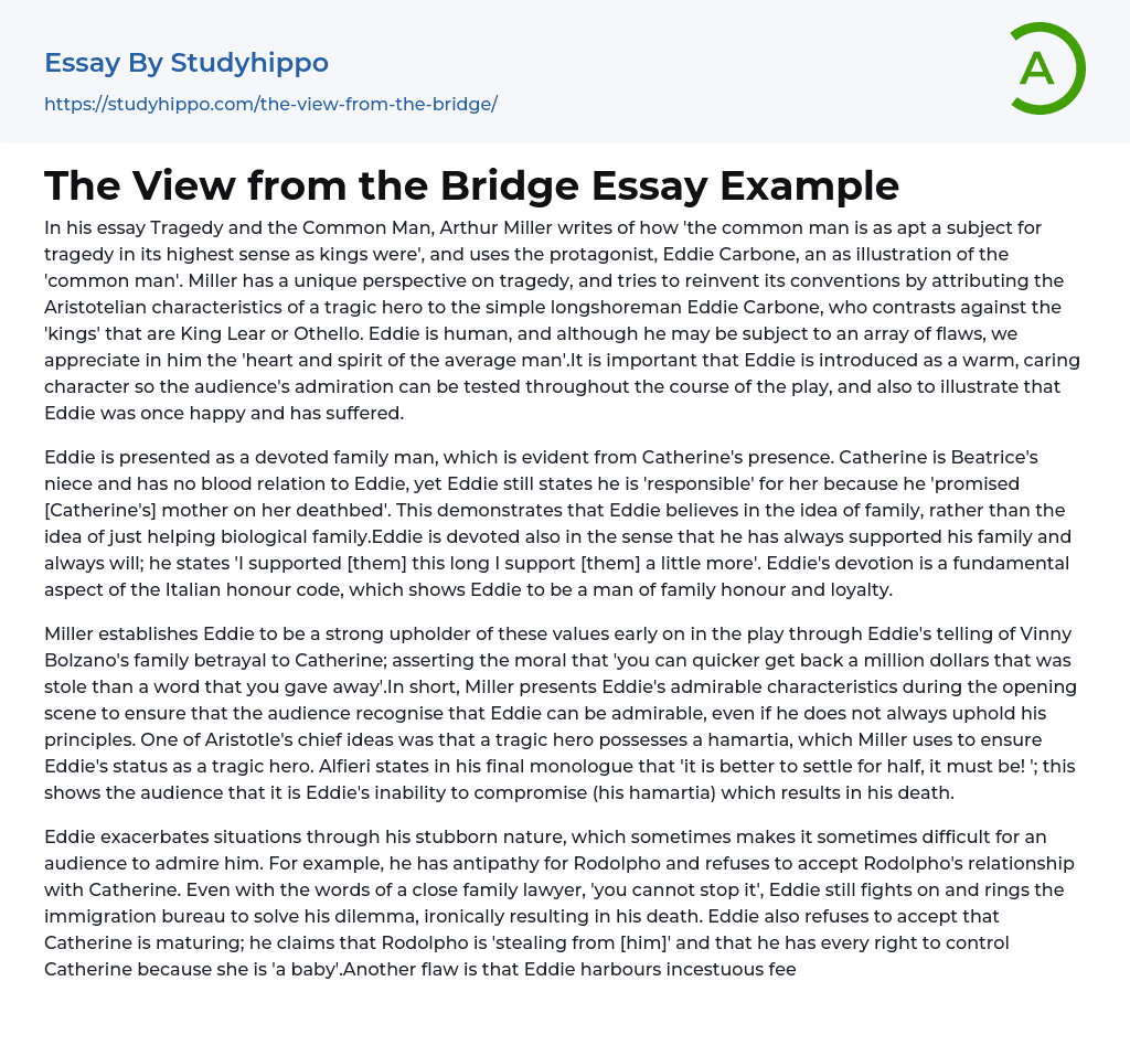 The View from the Bridge Essay Example