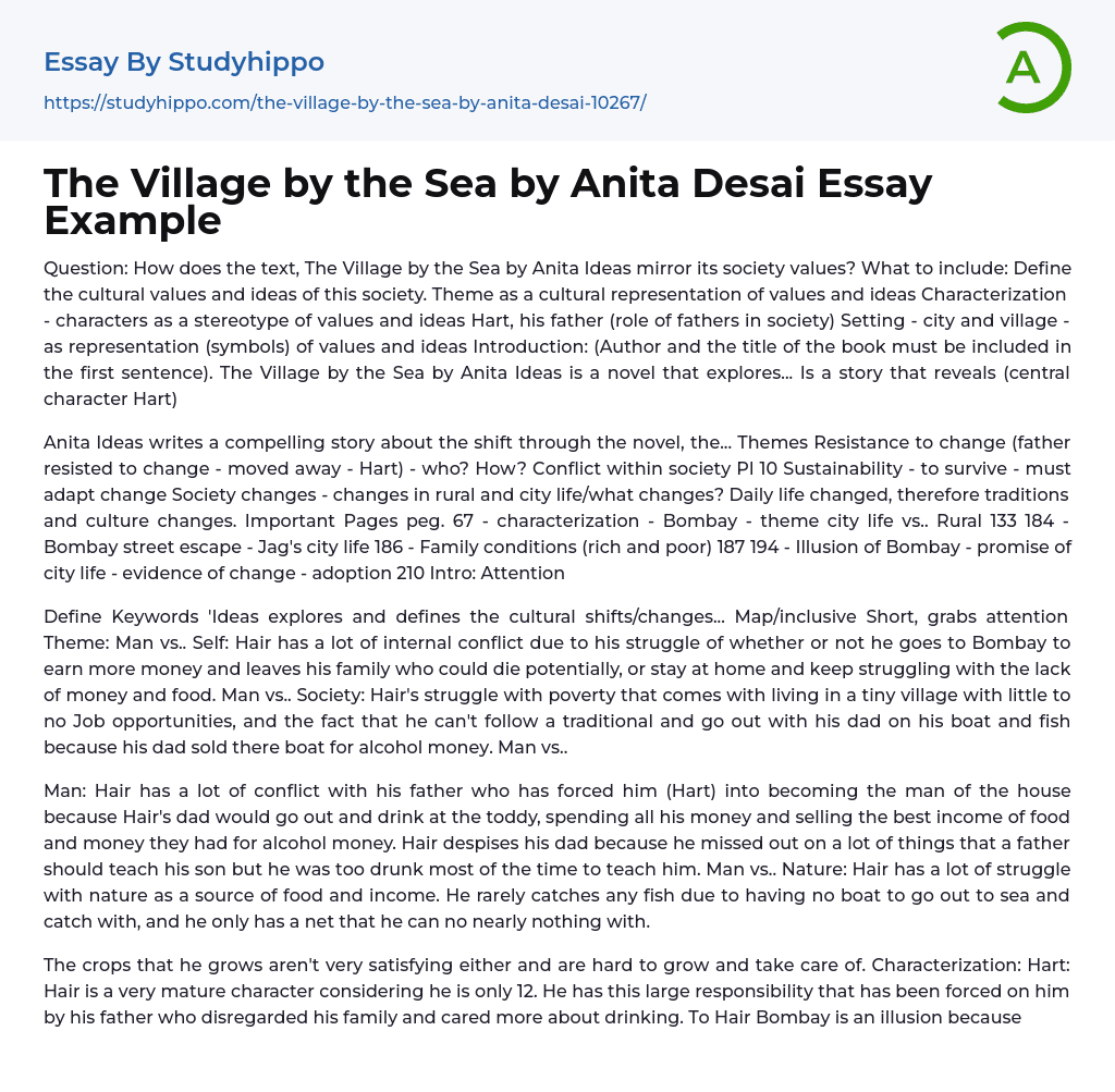 The Village by the Sea by Anita Desai Essay Example