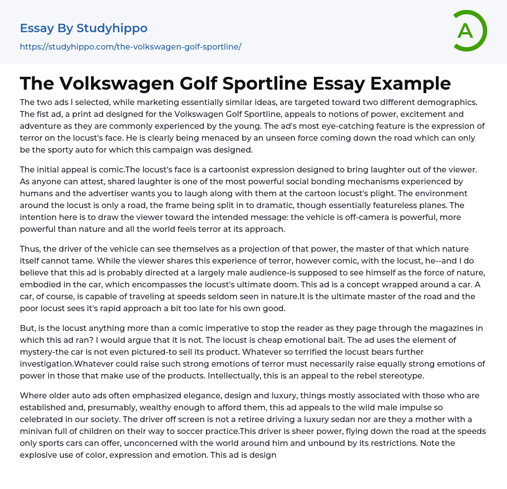The Volkswagen Golf Sportline Essay Example