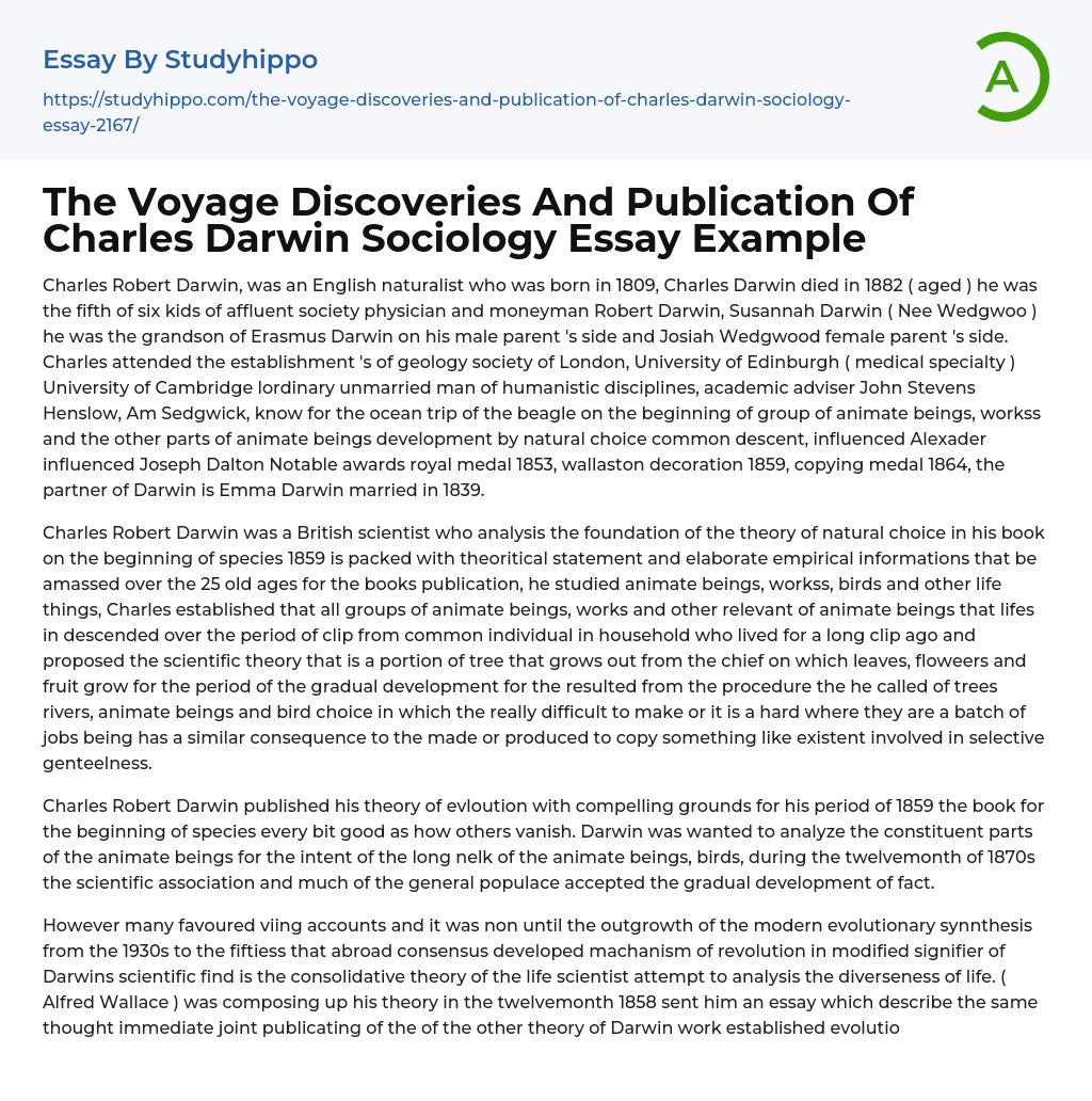 The Voyage Discoveries And Publication Of Charles Darwin Sociology Essay Example