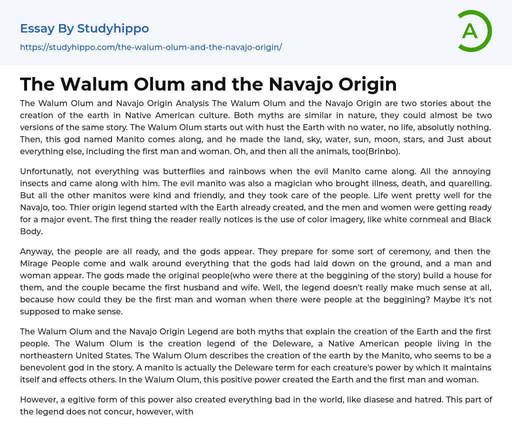 The Walum Olum and the Navajo Origin Essay Example