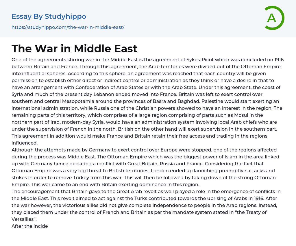 The War in Middle East Essay Example
