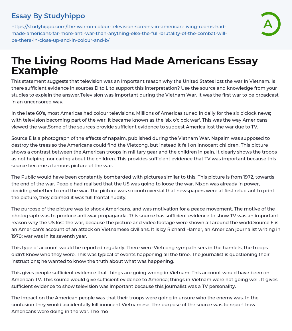 The Living Rooms Had Made Americans Essay Example