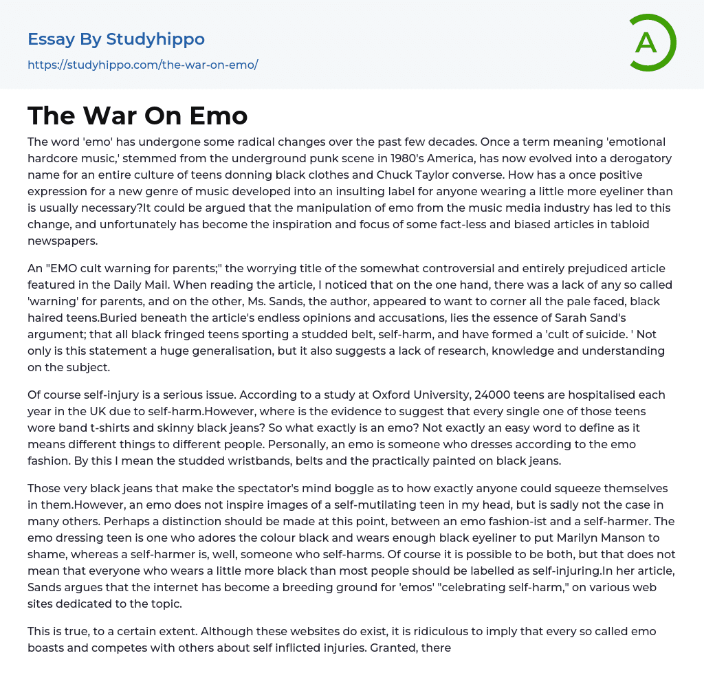 The War On Emo Essay Example